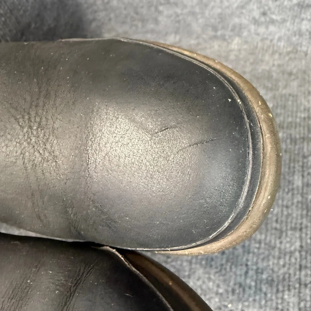 UGG Simmens Waterproof Boots Womens 8 Black Leather Wool Lined Zip Winter Moto